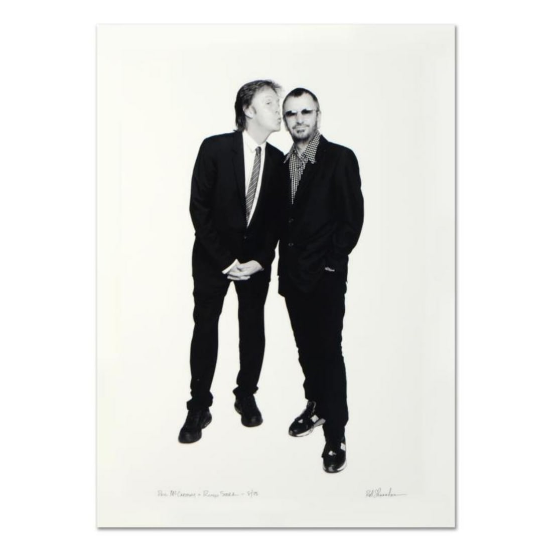 Rob Shanahan, "Paul McCartney & Ringo Starr" Hand Signed Limited Edition Giclee with Certificate of: Paul McCartney & Ringo Starr is a limited edition giclee on paper, numbered and hand signed by acclaimed music industry photographer Rob Shanahan. Includes Certificate of Authenticity. Measures approx