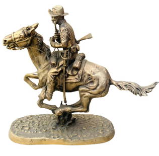 Frederic Remington- Bronze Sculpture gold plated "Cowboy": Artist: Frederic Remington. Medium: Bronze Sculpture gold plated. Title: Cowboy. Size: 20" x 20". Reference#: 28562.