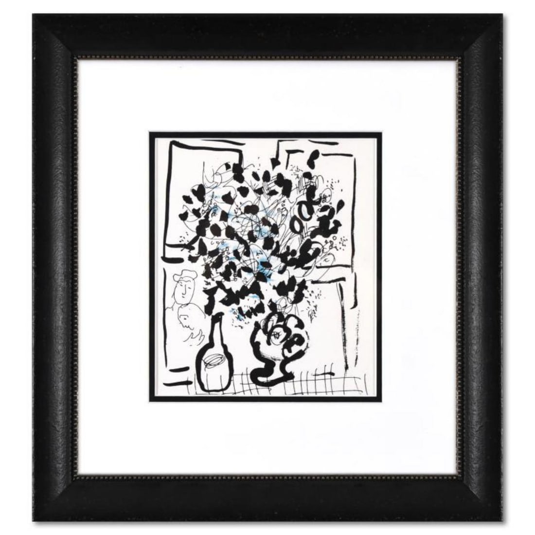 Marc Chagall (1887-1985), "The Black and Blue Bouquet" Framed Lithograph on Paper, with Letter of (1 of 1)