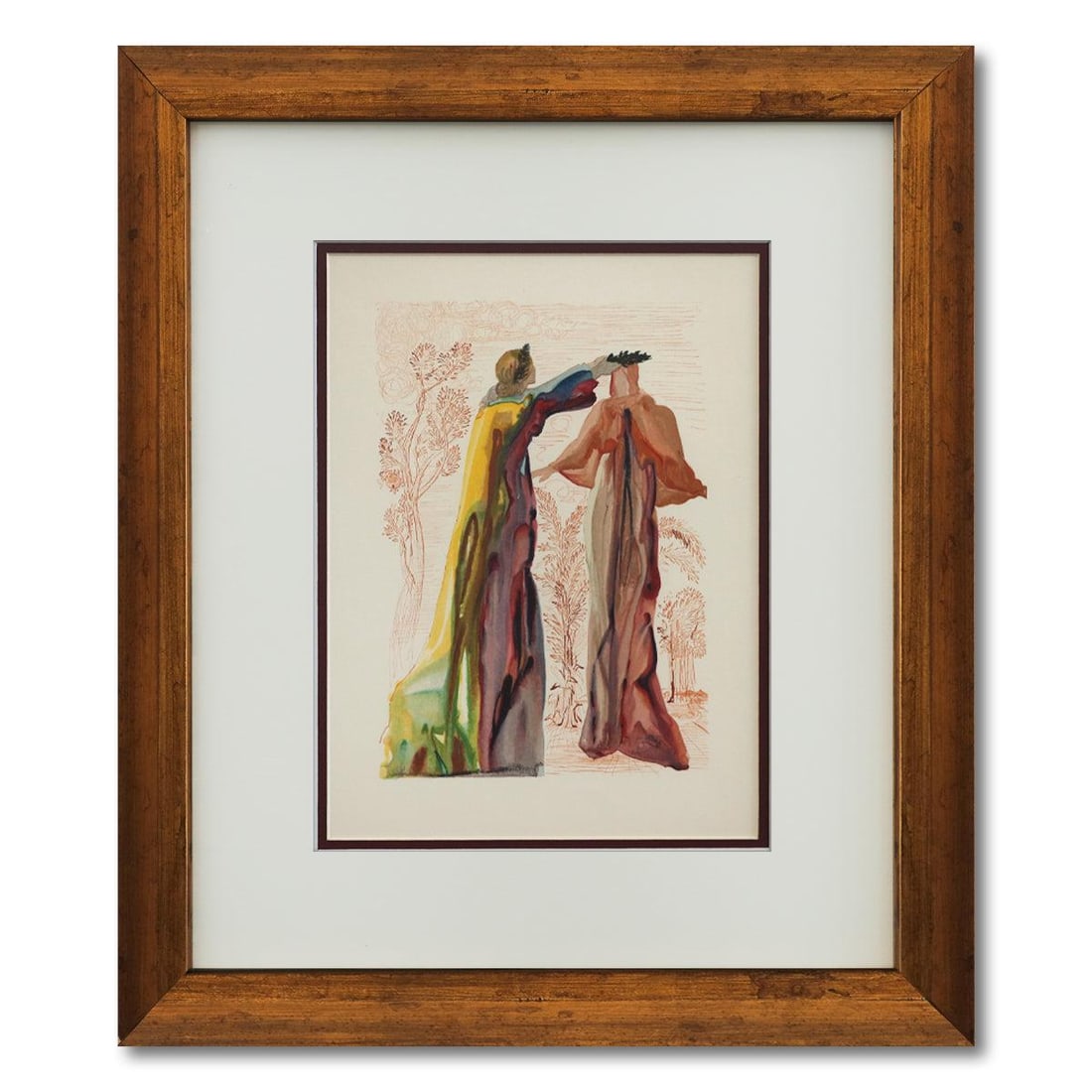 Salvador Dali- Original Color Woodcut on B.F.K. Rives Paper "Purgatory 27": Artist: Salvador Dali. Medium: Original Color Woodcut on B.F.K. Rives Paper. Title: Purgatory 27. Size: 13" x 10". Measures approx. 21" x 18" (framed). Certificate of Authenticity: Is included. Additi