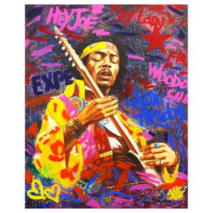 Nastya Rovenskaya- Mixed Media "Jimi Hendrix": Artist: Nastya Rovenskaya. Medium: Mixed Media. Title: Jimi Hendrix. Size: 40" x 30". Signature: Hand Signed. Certificate of Authenticity: Is included. Reference#: 44358.