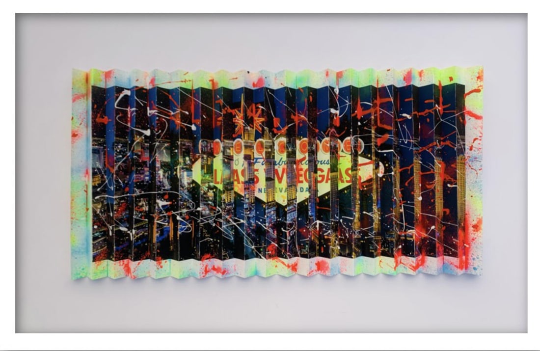 E.M. Zax- 3D unique hand painted polymoprh "Las Vegas": Artist: E.M. Zax. Medium: 3D unique hand painted polymoprh. Title: Las Vegas. Size: 12" x 20". Measures approx. 20" x 33" (framed). Certificate of Authenticity: Is included. Reference#: 42449.