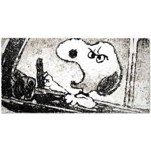 Rage Rover Limited Edition Hand Pulled Original Lithograph (49" x 24.5") by Renowned Charles Schulz: Rage Rover is a limited edition hand pulled original lithograph on museum quality deckle-edge paper, numbered and hand signed by Tom Everhart. This is one of the final Everhart editions to be created