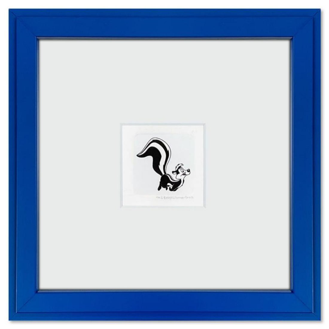 Pepe le Pew Framed Limited Edition Etching with Hand Tinted Color from Warner Bros., Numbered with: Pepe le Pew is a limited edition etching on paper with hand tinted coloring from Warner Bros., numbered and dated 1999. This piece comes framed. Measures approx. 9" x 9" (frame), 1.5" x 1.5" (image). 