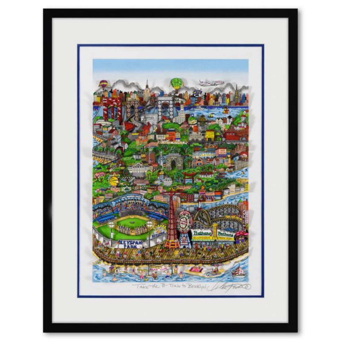 Charles Fazzino, "Take the B Train (Blue)" Framed 3D Limited Edition Silk Screen, Numbered and Hand (1 of 3)