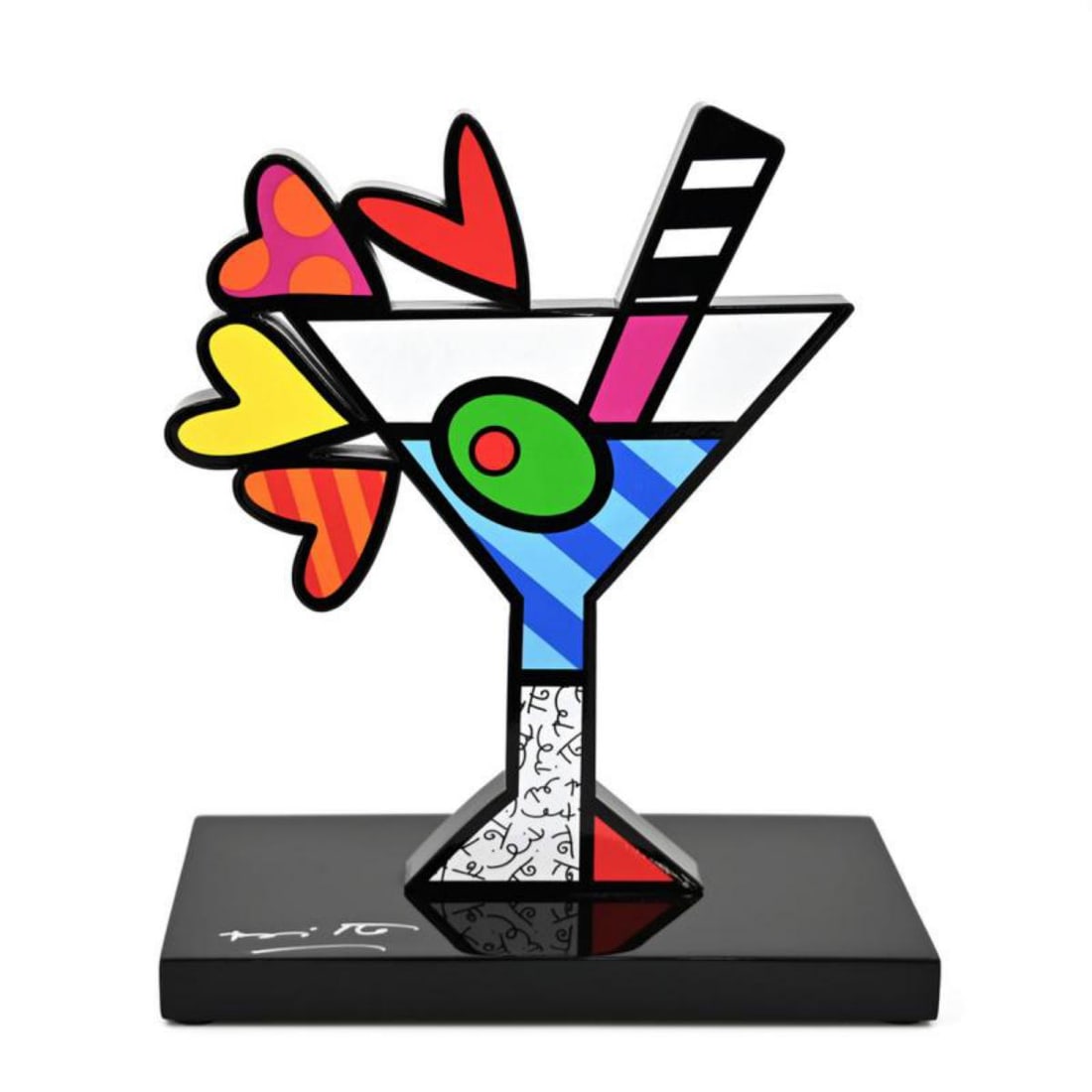 Romero Britto- Limited Edition Resin Sculpture "martini": Artist: Romero Britto. Medium: Limited Edition Resin Sculpture. Title: martini. Size: 9.5" x 8.5". Signature: Signed and numbered by the artist. Certificate of Authenticity: is included. Additional: A