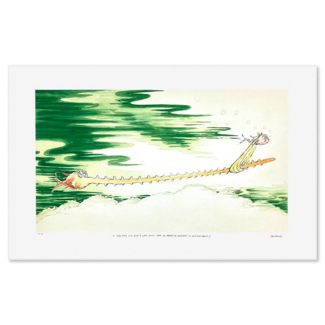 Dr. Seuss (1904-1991), "A Saw Fish with Such a Long Snout that He Needs an Assistant to Help Him: A Saw Fish with Such a Long Snout that He Needs an Assistant to Help Him About is a limited edition printers proof on deckle edge paper by Dr. Seuss (1904-1991), numbered 2/2 and bearing the artist's