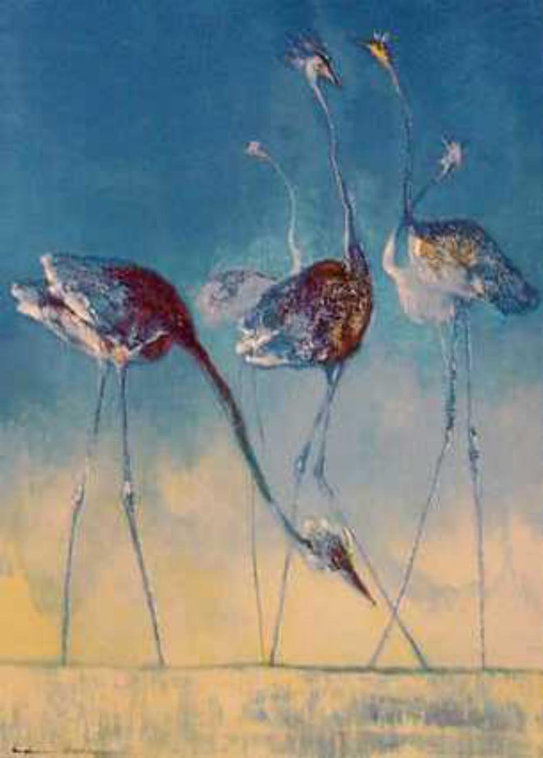 Edwin Salomon- Original Serigraph "Blue Birds": Artist: Edwin Salomon. Medium: Original Serigraph. Title: Blue Birds. Size: 20" x 14.5". Signature: Hand Signed by the Artist. Certificate of Authenticity: From the publisher. Reference#: 21168.
