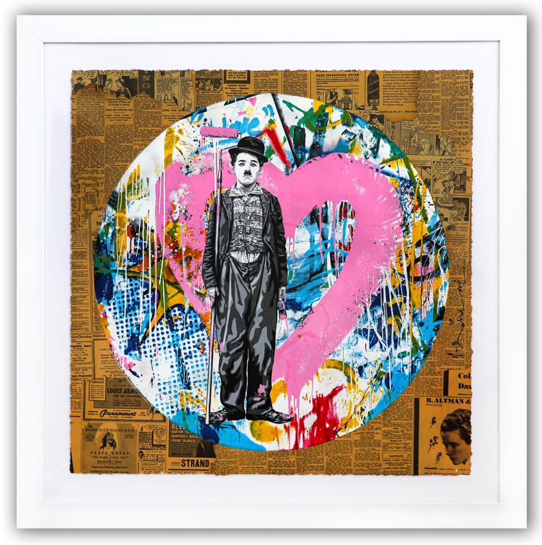 Mr. Brainwash- Original Mixed Media on Deckled Edge Paper "Roundabout- Chaplin" (1 of 5)