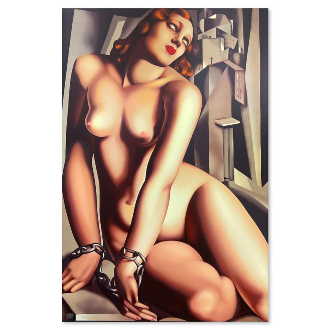 Tamara de Lempicka (1898-1980), "Girl in Chains" Limited Edition Serigraph (44.5" x 30.5"), Numbered: Girl in Chains is a limited edition serigraph on paper by Tamara de Lempicka (1898-1980), numbered 2/5. This piece is unsigned but bears artist's official stamp. Includes Letter of Authenticity. Measu