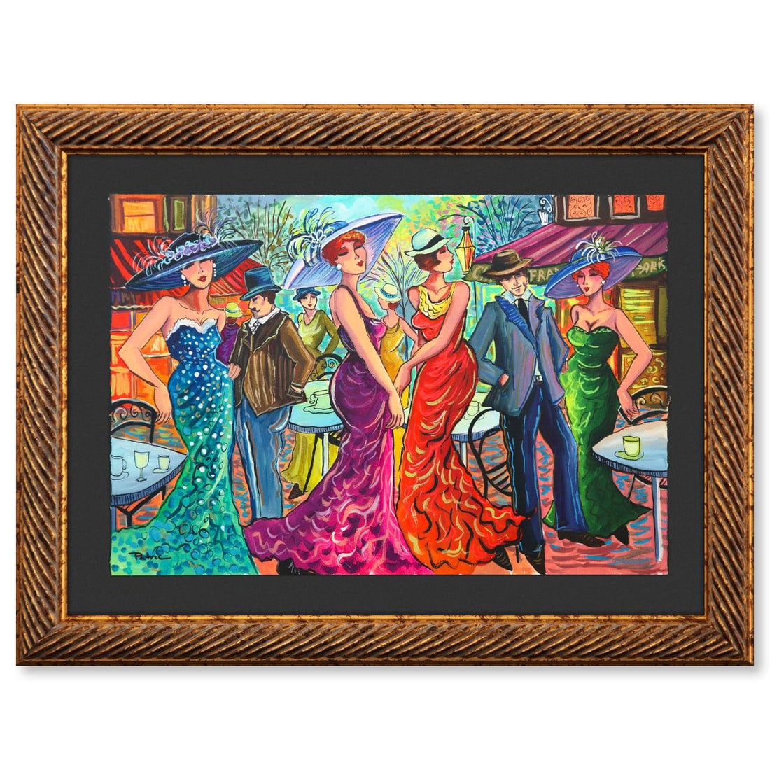 Patricia Govezensky- Original Watercolor "Cabaret Night": Artist: Patricia Govezensky. Medium: Original Watercolor. Title: Cabaret Night. Size: 15" x 22". Measures approx. 22" x 29" (framed). Signature: Hand signed. Certificate of Authenticity: Is included. 