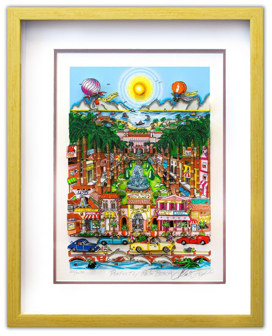 Charles Fazzino- 3D Construction Silkscreen Serigraph "Perfectly Palm Beach (Black)" (1 of 2)