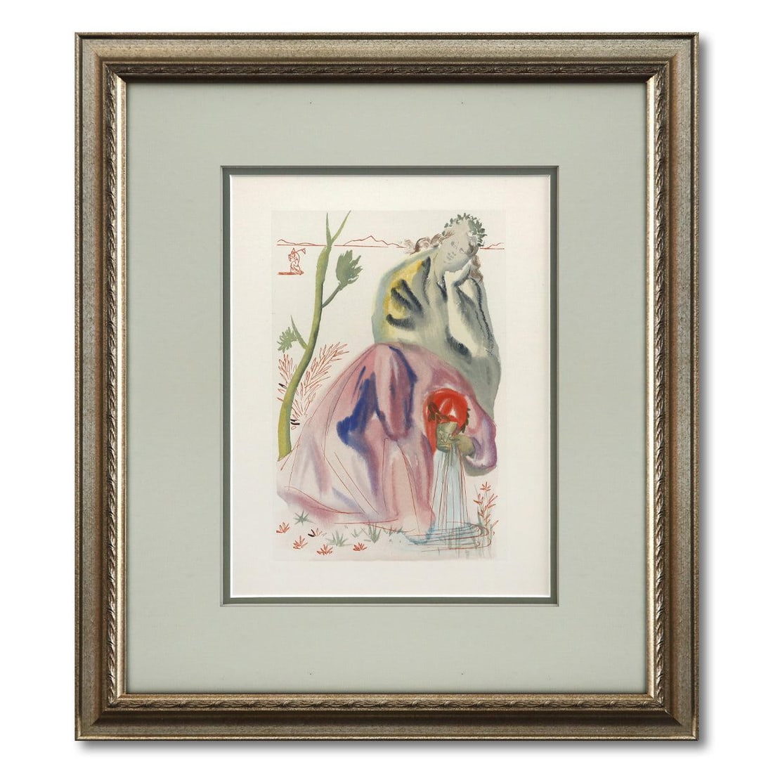 Salvador Dali- Original Color Woodcut on B.F.K. Rives Paper "Purgatory 21": Artist: Salvador Dali. Medium: Original Color Woodcut on B.F.K. Rives Paper. Title: Purgatory 21. Size: 13" x 10". Measures approx. 20.5" x 17.5" (framed). Certificate of Authenticity: Is included. Ad