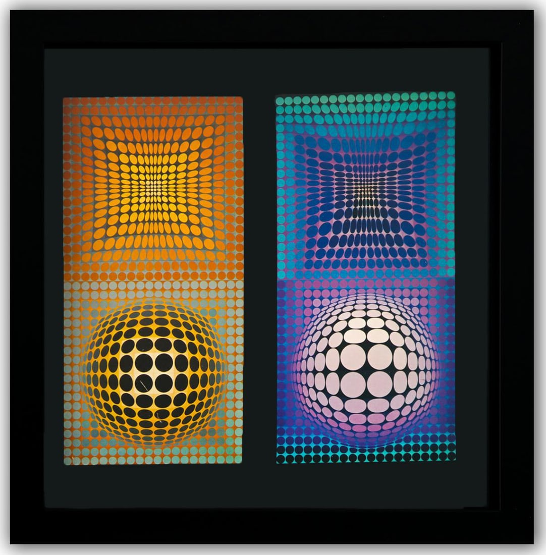 Victor Vasarely- Heliogravure Print "Untitled": Artist: Victor Vasarely. Medium: Heliogravure Print. Title: Untitled. Size: 10" x 10". Measures approx. 12" x 12" (framed). Additional: Custom Framed. Reference#: 21488.