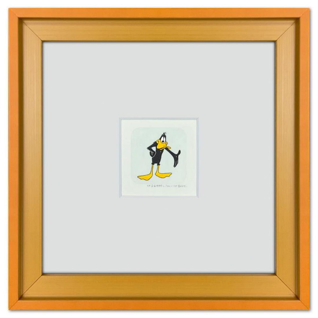 Daffy Duck Framed Limited Edition Etching with Hand Tinted Color from Warner Bros., Numbered with: Daffy Duck is a limited edition etching on paper with hand tinted coloring from Warner Bros., numbered and dated 1999. This piece comes framed. Measures approx. 9" x 9" (frame), 1.5" x 2" (image). Ref