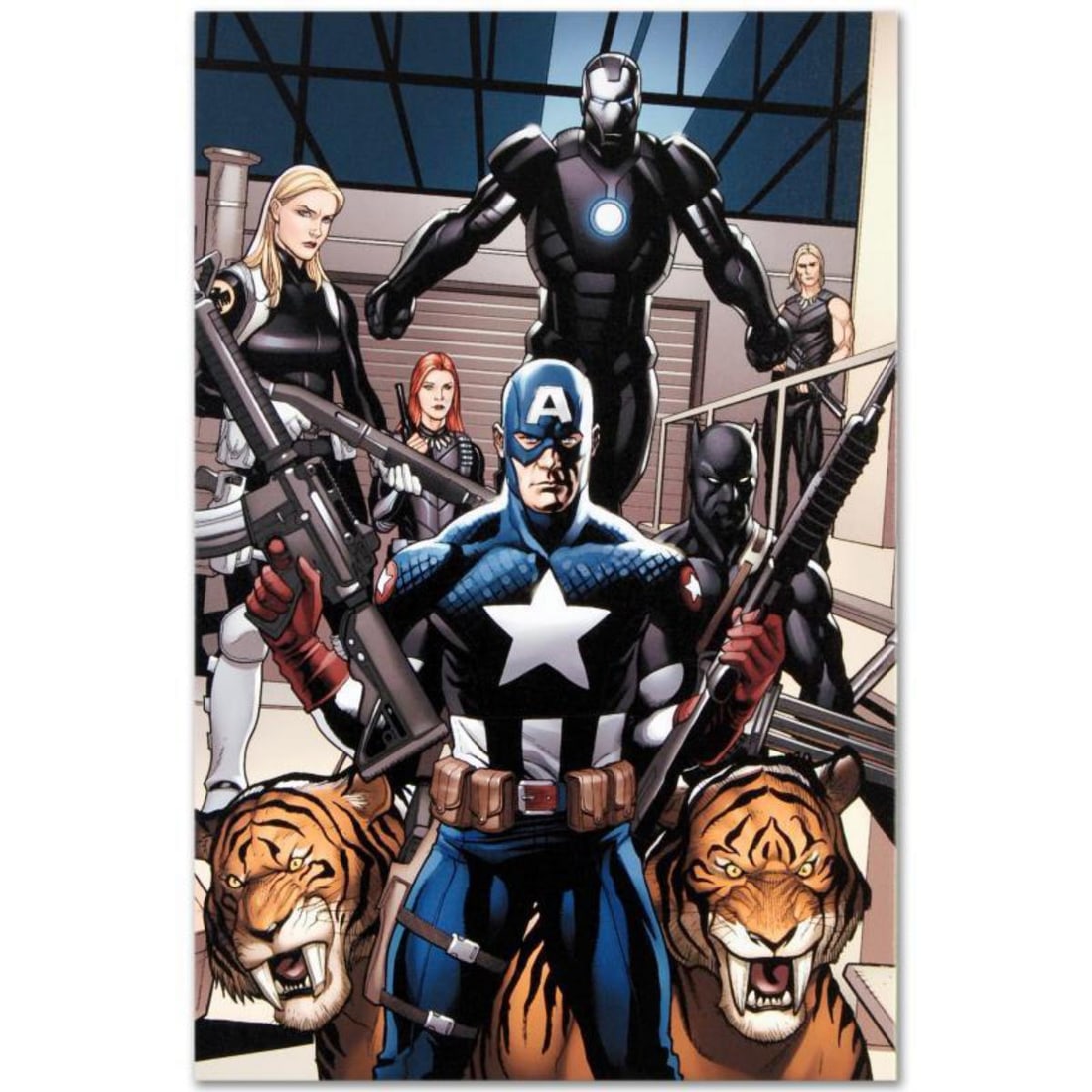 Marvel Comics "Ultimate New Ultimates #3" Numbered Limited Edition Giclee on Canvas by Frank Cho: A piece of comic book history, this limited edition, from original art by Frank Cho, depicts Captain America, Black Panther, Carol Danvers, Iron Man, Shanna The She-Devil, Ka-Zar. A self-taught artist