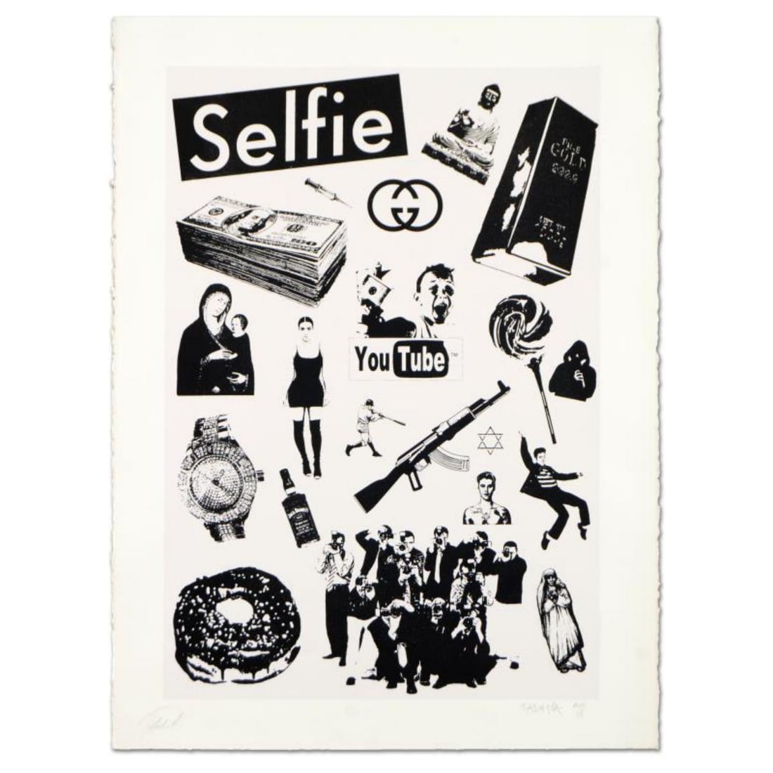 Padhia Avocado, "False Idols II: Plastic Jesus" Limited Edition Silkscreen, Numbered Hand Signed: False Idols II: Plastic Jesus is a limited edition silkscreen on deckle edge paper paper, numbered and hand signed by the artist. Includes Letter of Authenticity. Measures approx. Measures approx. 22"