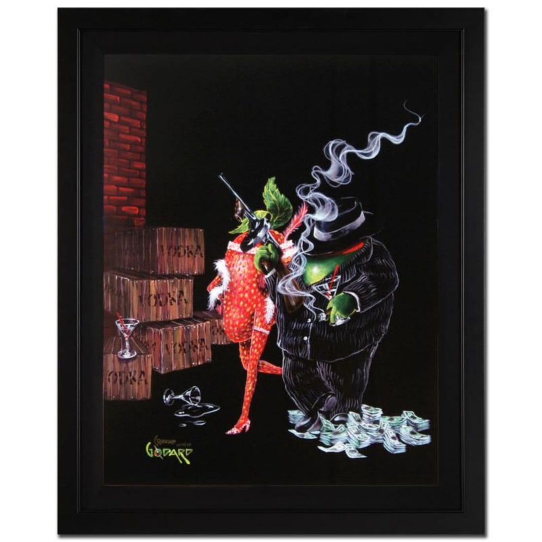 Michael Godard, "Ollie Capone" Framed Limited Edition on Canvas, Numbered and Signed with Letter of: Ollie Capone is a limited edition giclee on canvas, numbered and bears Godard's authorized signature. This piece comes framed. Includes Letter of Authenticity. Measures approx. 32" x 39" (frame), 28"