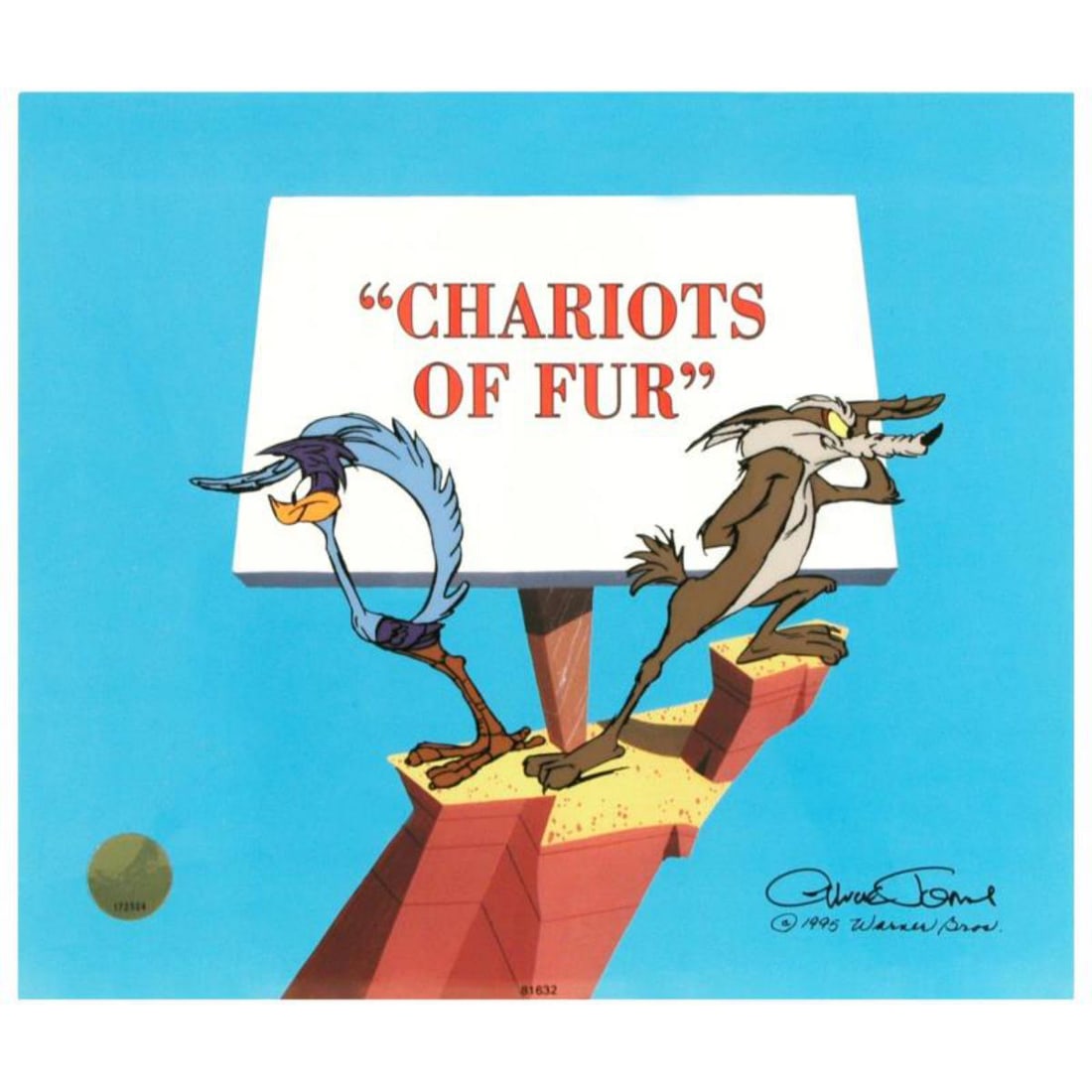 Chariots of Fur Limited Edition Animation Cel by Chuck Jones (1912-2002). With Hand Painted Color,: Own this amazing piece based on the original line image hand drawn and hand-inked on paper by Chuck Jones! "Chariots of Fur" is a limited edition animation cel from a sold out edition with hand painte