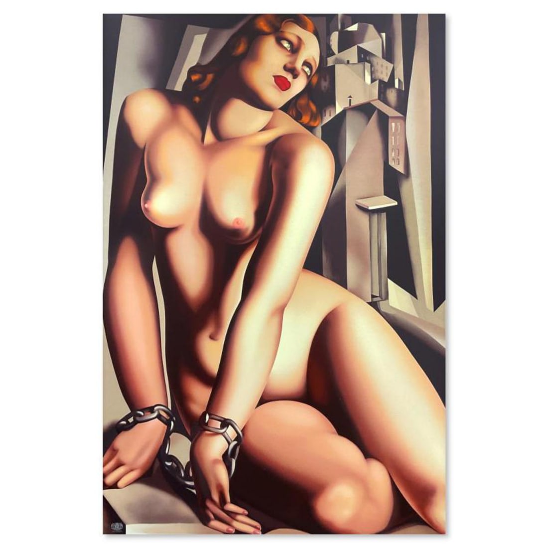 Tamara de Lempicka (1898-1980), "Girl in Chains" Serigraph (44.5" x 30.5") with Letter of: Girl in Chains is a serigraph on paper by Tamara de Lempicka (1898-1980). This piece is unsigned but bears artist's official stamp. Includes Letter of Authenticity. Measures approx. 44.5" x 30.5" (bor