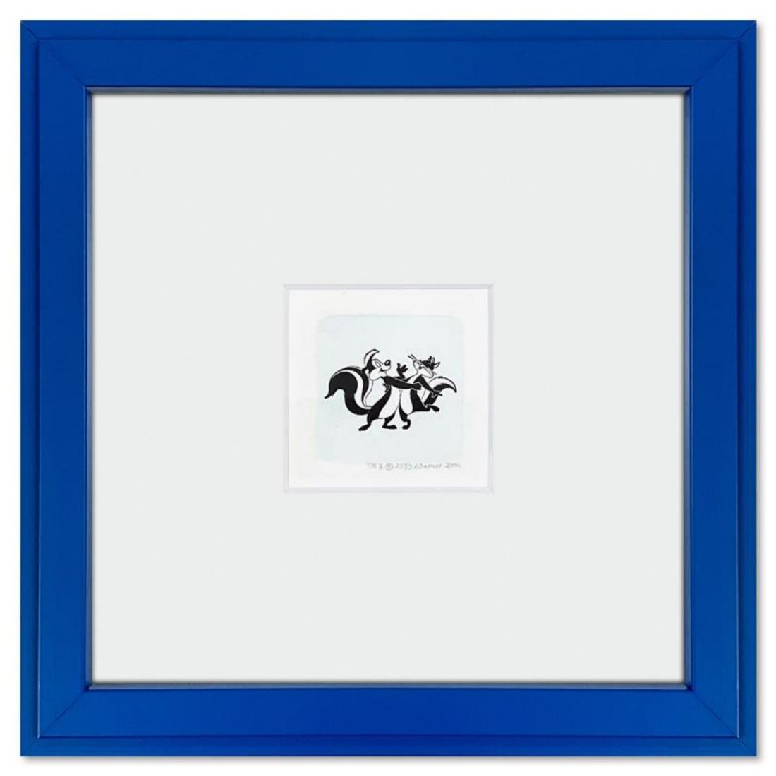 Pepe Le Pew & Penelope Pussycat Framed Limited Edition Etching with Hand Tinted Color from Warner: Pepe Le Pew & Penelope Pussycat is a limited edition etching on paper with hand tinted coloring from Warner Bros., numbered and dated 1999. This piece comes framed. Measures approx. 9" x 9" (frame), 1