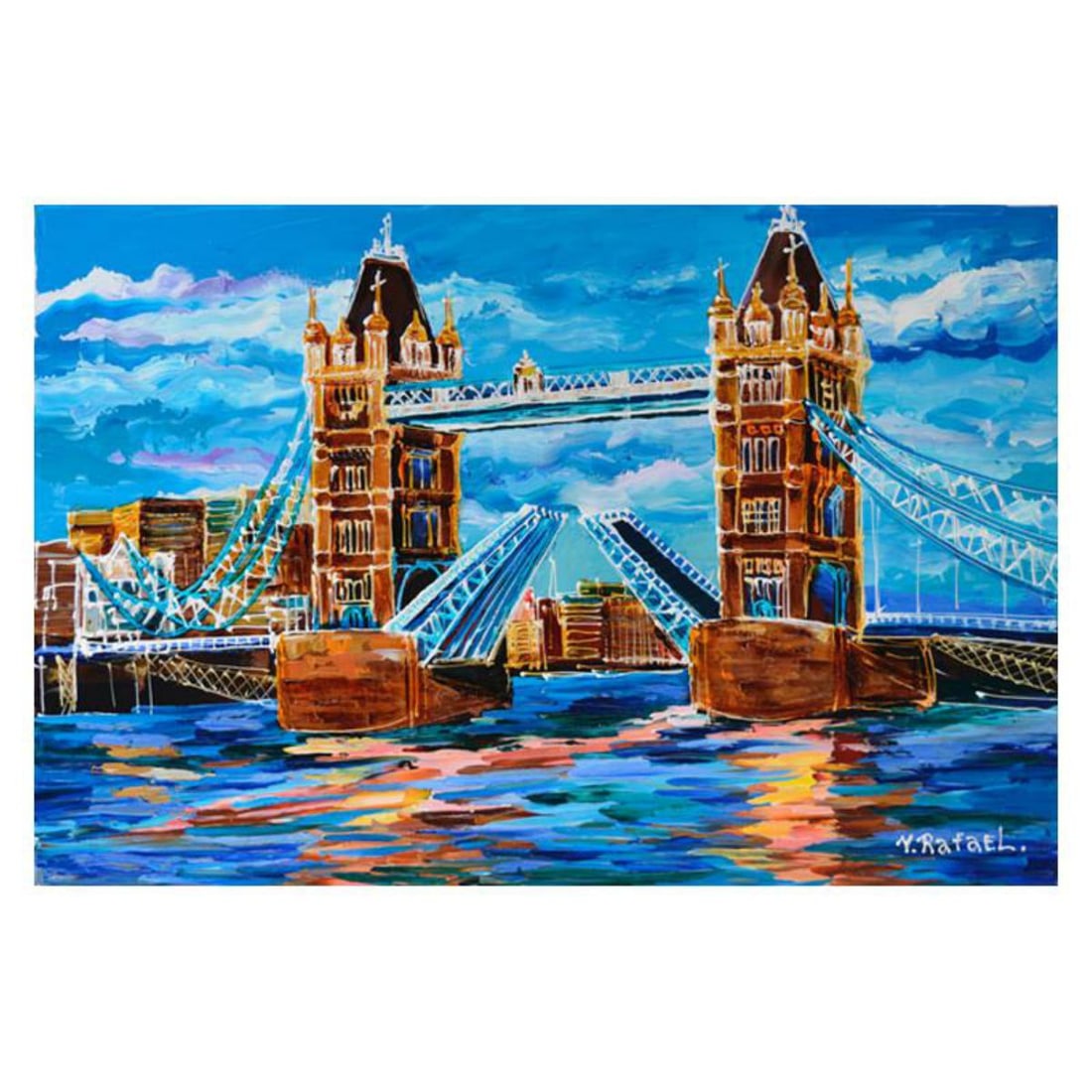 Yana Rafael, "London Drawbridge" Hand Signed Original Painting on Canvas with COA. (1 of 1)