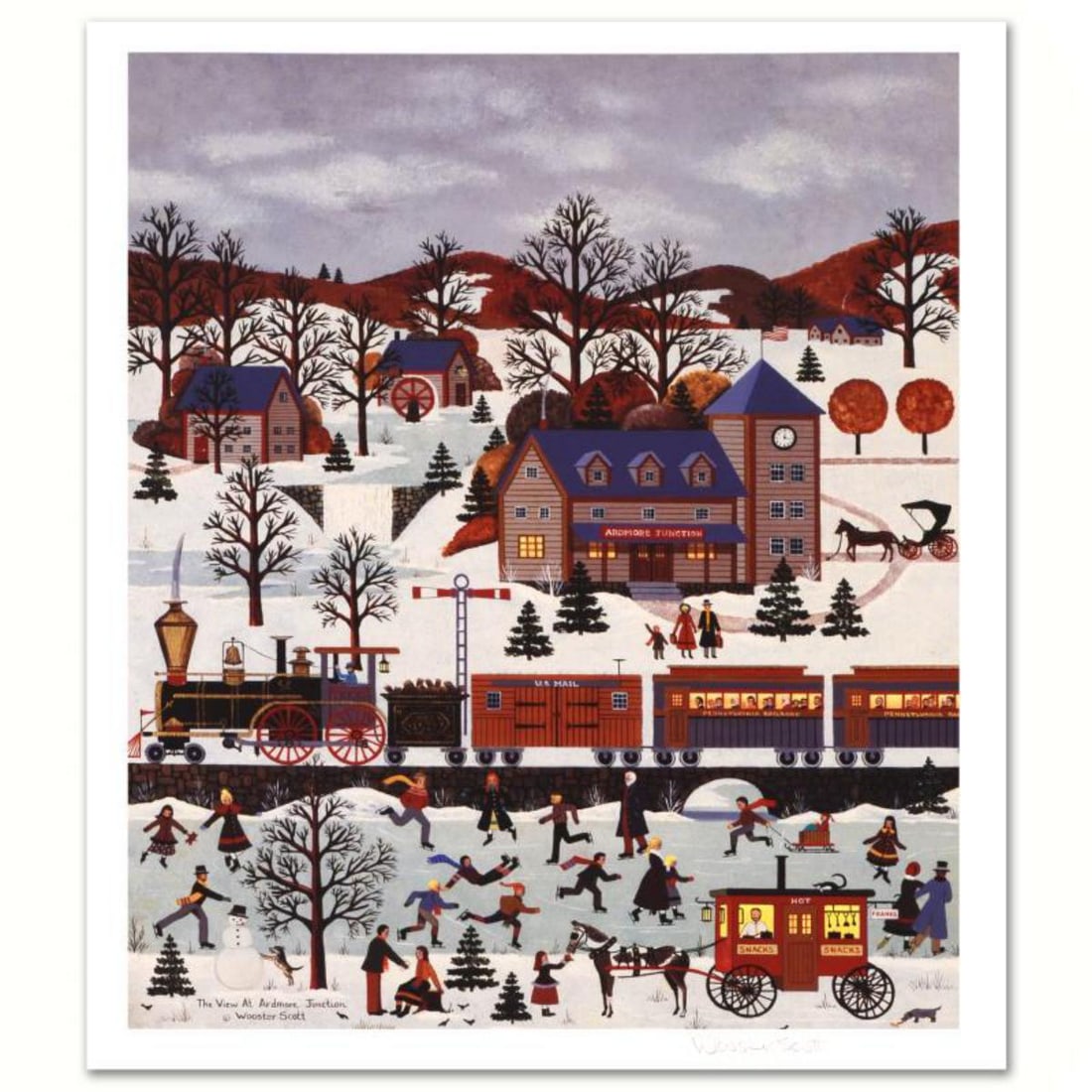 Jane Wooster Scott, "The View at Ardmore Junction" Hand Signed Limited Edition Lithograph with: Cozy, down-home images of a bygone era when life was simpler - this is the feeling captured in the creations of one of the world's most recognized artists. "The View at Ardmore Junction" is a limited