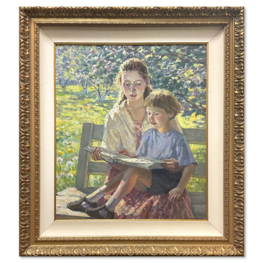 Marina Chulovich, "Children in the Garden" Framed Original Oil Painting on Canvas, Hand Signed with (1 of 2)