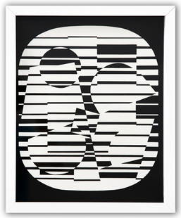 Victor Vasarely- Heliogravure Print "Untitled": Artist: Victor Vasarely. Medium: Heliogravure Print. Title: Untitled. Size: 14" x 11". Measures approx. 15" x 12" (framed). Additional: Custom Framed. Reference#: 21560.