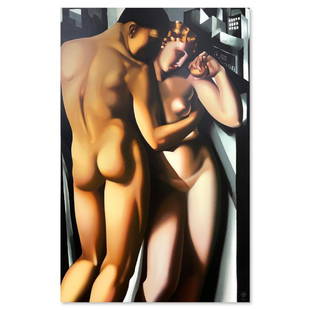 Tamara de Lempicka (1898-1980), "Adam and Eve" Serigraph on Metal Panel (50.5" x 34") with Letter of: Adam and Eve is a serigraph on metal panel by Tamara de Lempicka (1898-1980). This piece is unsigned but bears artist's official stamp. Includes Letter of Authenticity. Measures approx. 50.5" x 34" (b