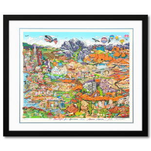 Charles Fazzino- 3D Construction Silkscreen Serigraph "O Beautiful for Spacious: Artist: Charles Fazzino. Medium: 3D Construction Silkscreen Serigraph. Title: O Beautiful for Spacious Skies...America...America. Size: 26" x 32". Measures approx. 34" x 41" (framed). Signature: Hand