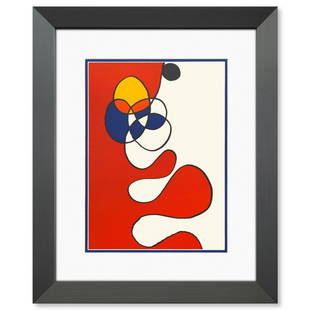 Alexander Calder- Lithograph "DLM173 - COMPOSITION V": Artist: Alexander Calder. Medium: Lithograph. Title: DLM173 - COMPOSITION V. Size: 15" x 11". Measures approx. 23" x 19" (framed). Certificate of Authenticity: Is included. Reference#: 45506.