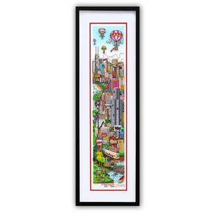 Charles Fazzino- 3D Construction Silkscreen Serigraph "A DEEP DISH PIE…IN CHI-TOWN": Artist: Charles Fazzino. Medium: 3D Construction Silkscreen Serigraph. Title: A DEEP DISH PIE…IN CHI-TOWN. Size: 30" x 6". Measures approx. 40" x 15" (framed). Signature: Hand Signed and numbered by