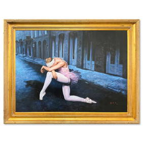 Zi Yu Yan, "Kneeling Ballerina" Framed Original Oil Painting on Canvas, Hand Signed with Letter of (1 of 2)