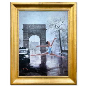 Zi Yu Yan, "Arch De Triumph" Framed Original Oil Painting on Canvas, Hand Signed with Letter of (1 of 2)
