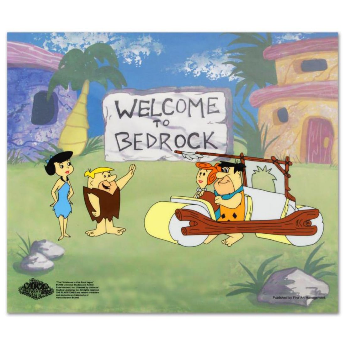 Fred's New Car Limited Edition Sericel from the Popular Animated Series The Flintstones with: Fred's New Car is a limited edition sericel officially licensed by Universal Studios Licensing! Includes Certificate of Authenticity! Measures approx. 12.5" x 10.5" (sericel with background). Referenc