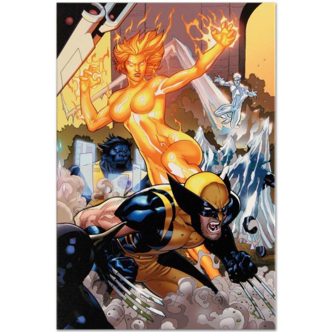 Marvel Comics "Secret Invasion: X-Men #4" Numbered Limited Edition Giclee on Canvas by Terry Dodson: A piece of comic book history, this limited edition, from original art by Terry Dodson, depicts the classic characters Wolverine, Silver Surfer and Magma. Known primarily for his work on the X-Men fra