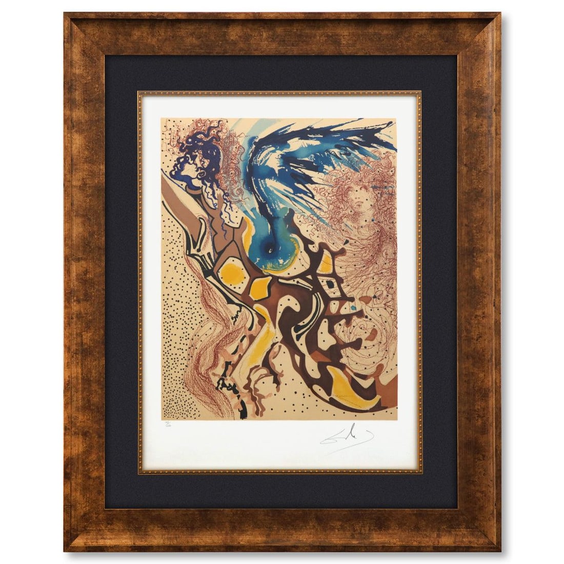 Salvador Dali- Original Lithograph "Angels of the Rebirth": Artist: Salvador Dali. Medium: Original Lithograph. Title: Angels of the Rebirth. Size: 25" x 19". Measures approx. 36" x 29" (framed). Signature: Signed and numbered in pencil. Certificate of Authent