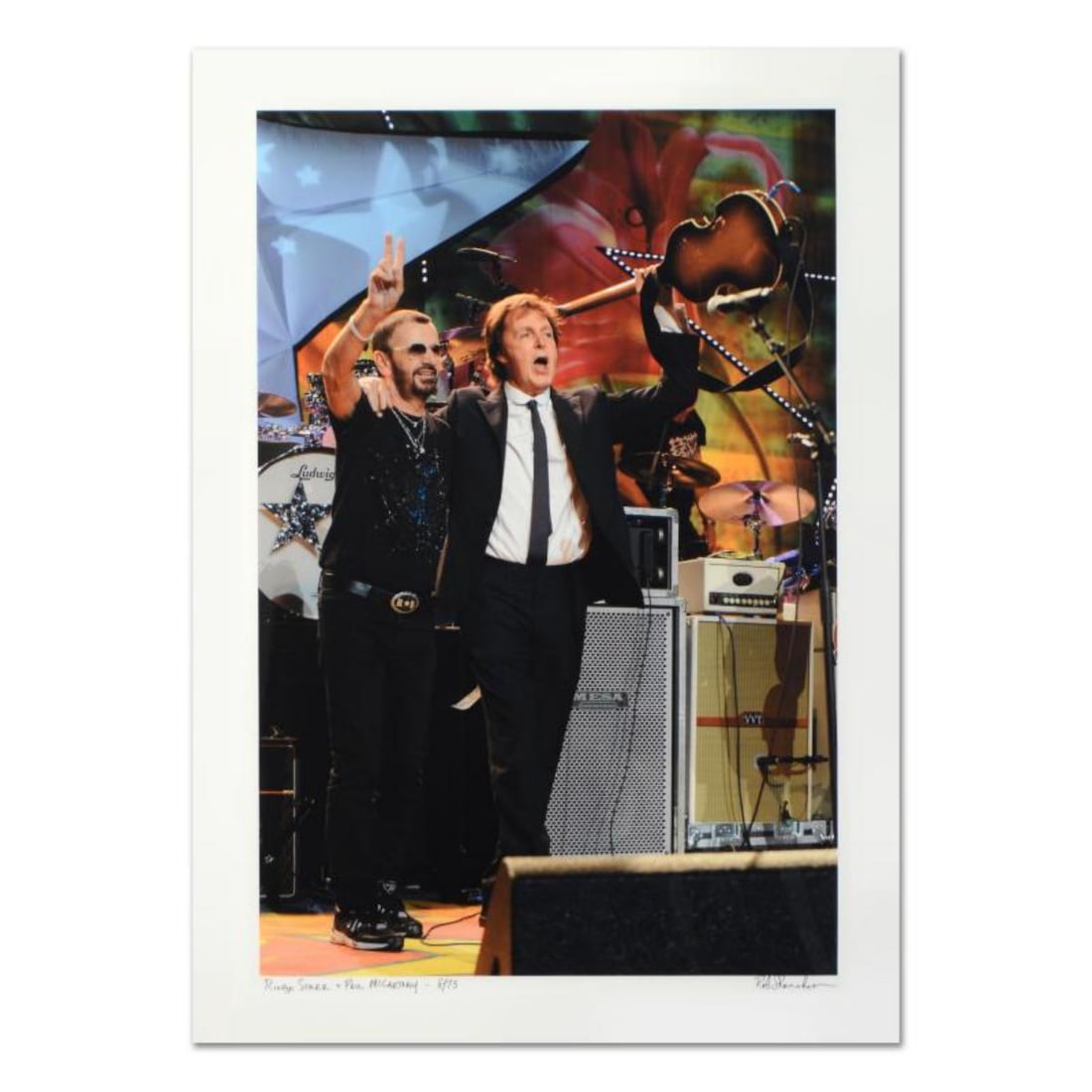 Rob Shanahan, "Ringo Starr & Paul McCartney" Hand Signed Limited Edition Giclee with Certificate of: Ringo Starr & Paul McCartney is a limited edition giclee on paper, numbered and hand signed by acclaimed music industry photographer Rob Shanahan. Includes Certificate of Authenticity. Measures approx