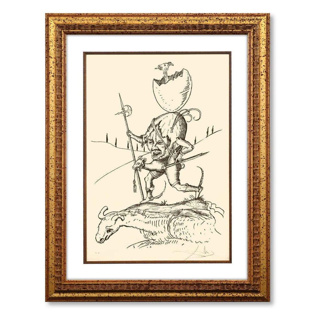 Salvador Dali- Original Lithograph from Gouache and Collage "Les Songes Drolatiques de Pantagruel": Artist: Salvador Dali. Medium: Original Lithograph from Gouache and Collage. Title: Les Songes Drolatiques de Pantagruel. Size: 30" x 21". Measures approx. 41" x 32" (framed). Signature: Hand signed a