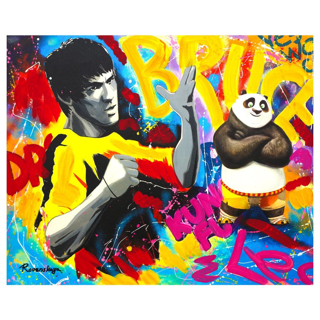 Nastya Rovenskaya- Mixed Media "Bruce Lee & Kung Fu Panda" (1 of 2)
