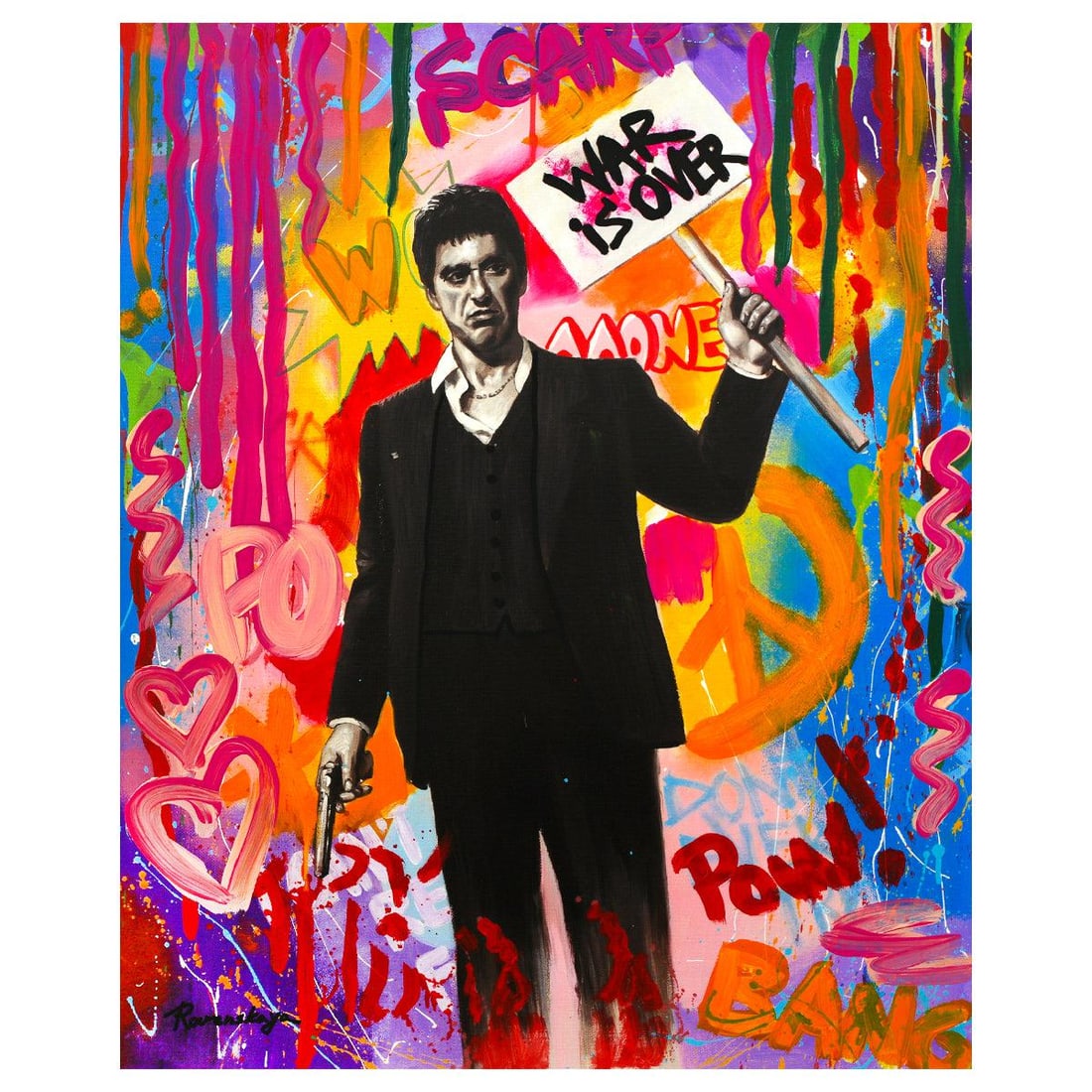 Nastya Rovenskaya- Mixed Media "War is Over": Artist: Nastya Rovenskaya. Medium: Mixed Media. Title: War is Over. Size: 30" x 24". Signature: Hand Signed. Certificate of Authenticity: Is included. Reference#: 44442.