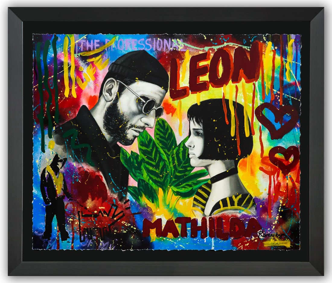 Nastya Rovenskaya- Original Mixed Media on Paper "Leon": Artist: Nastya Rovenskaya. Medium: Original Mixed Media on Paper. Title: Leon. Size: 24" x 30". Measures approx. 30" x 36" (framed). Signature: Hand Signed by the artist. Certificate of Authenticity: 