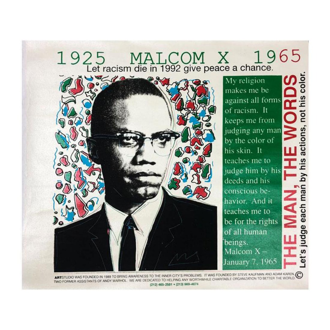 Steve Kaufman (1960-2010) "Malcolm X (State 2)" Hand Signed Hand Pulled silkscreen mixed media on (1 of 2)