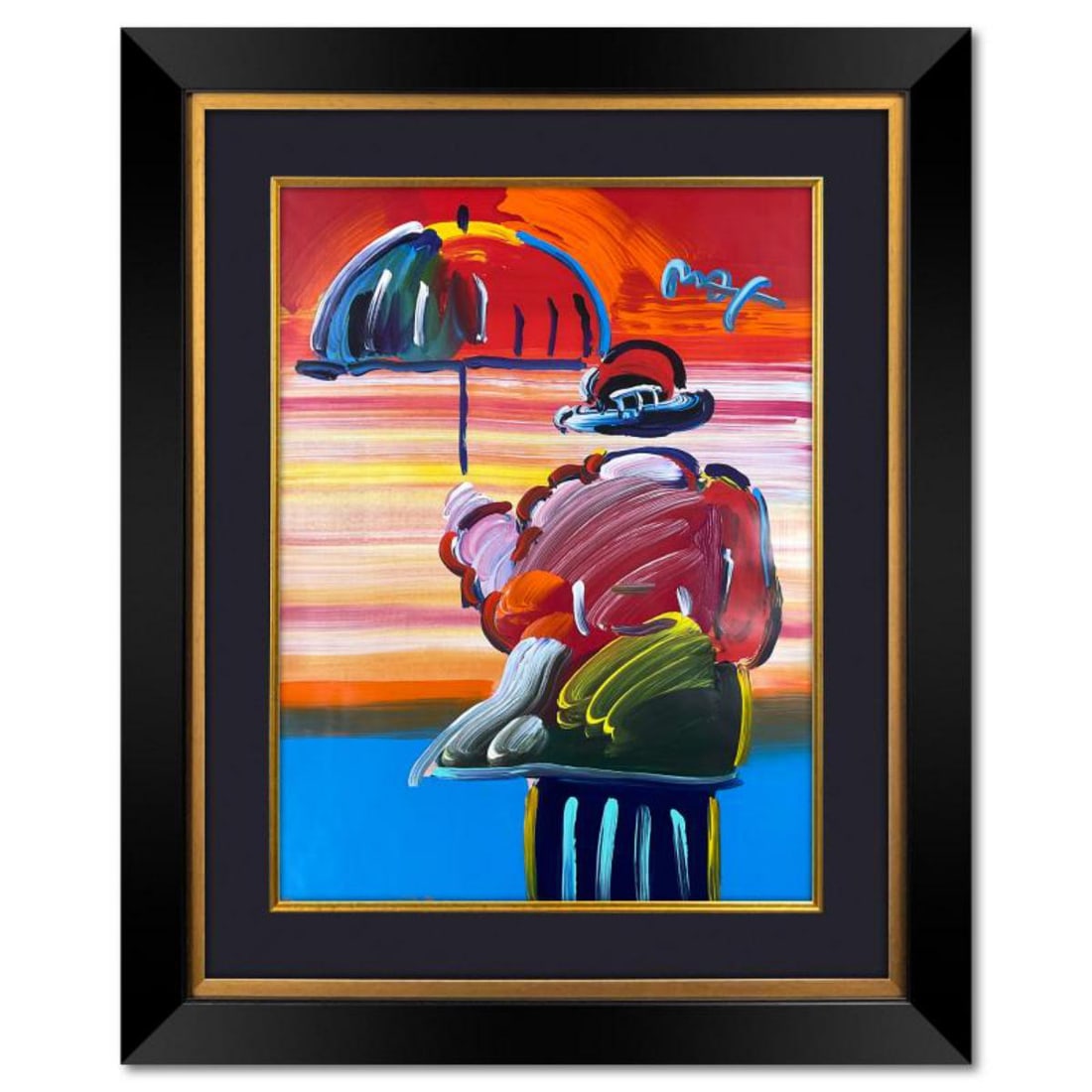 Peter Max, "Umbrella Man" Framed One-of-a-Kind Acrylic Mixed Media (44.5" x 36.5"), Hand Signed with (1 of 2)