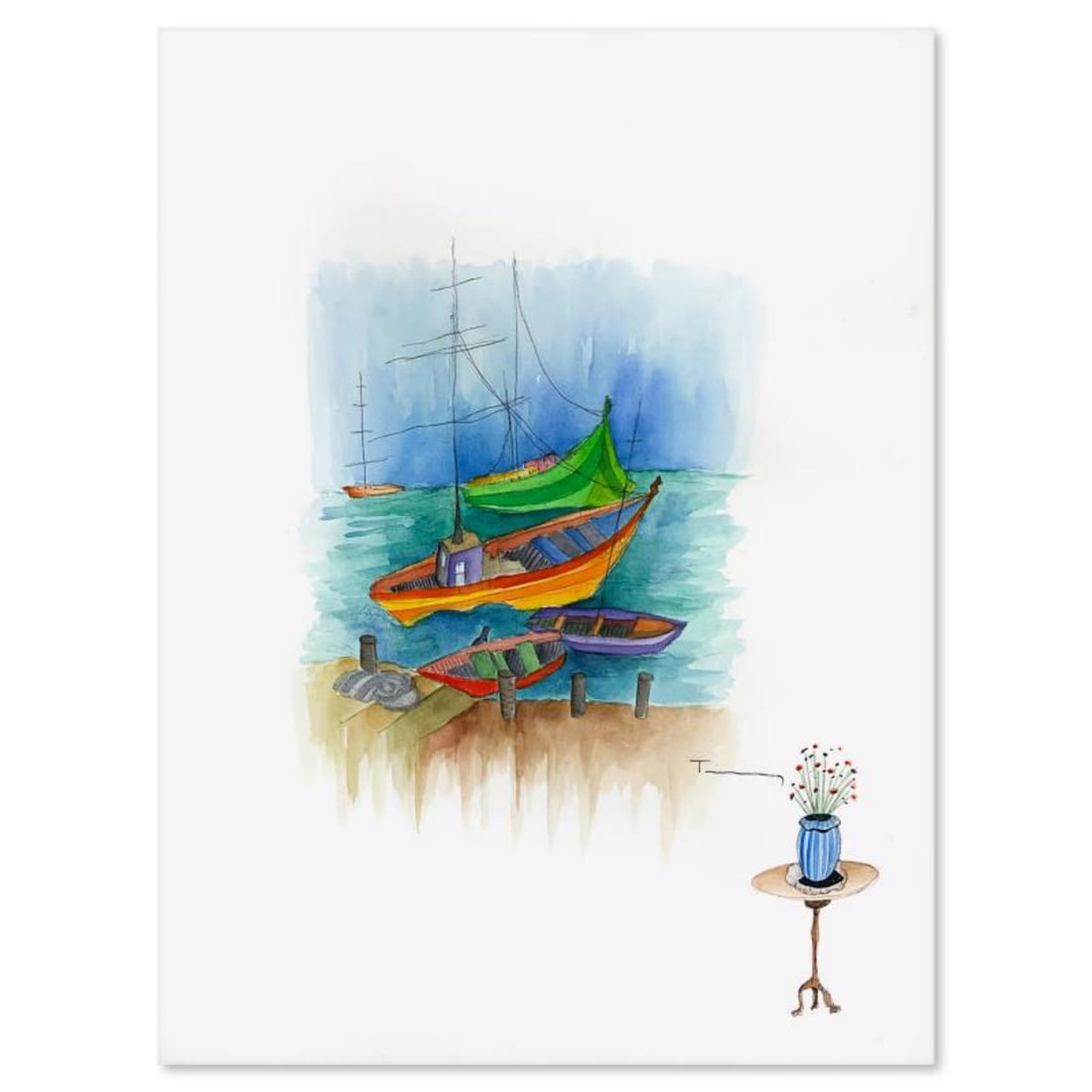 Itzchak Tarkay (1935-2012), Original Watercolor Painting on Paper, Hand Signed with Letter of (1 of 2)