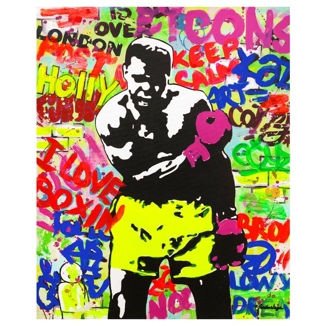 Nastya Rovenskaya- Mixed Media "Muhammad Ali": Artist: Nastya Rovenskaya. Medium: Mixed Media. Title: Muhammad Ali. Size: 30" x 24". Signature: Hand Signed. Certificate of Authenticity: Is included. Reference#: 44483.