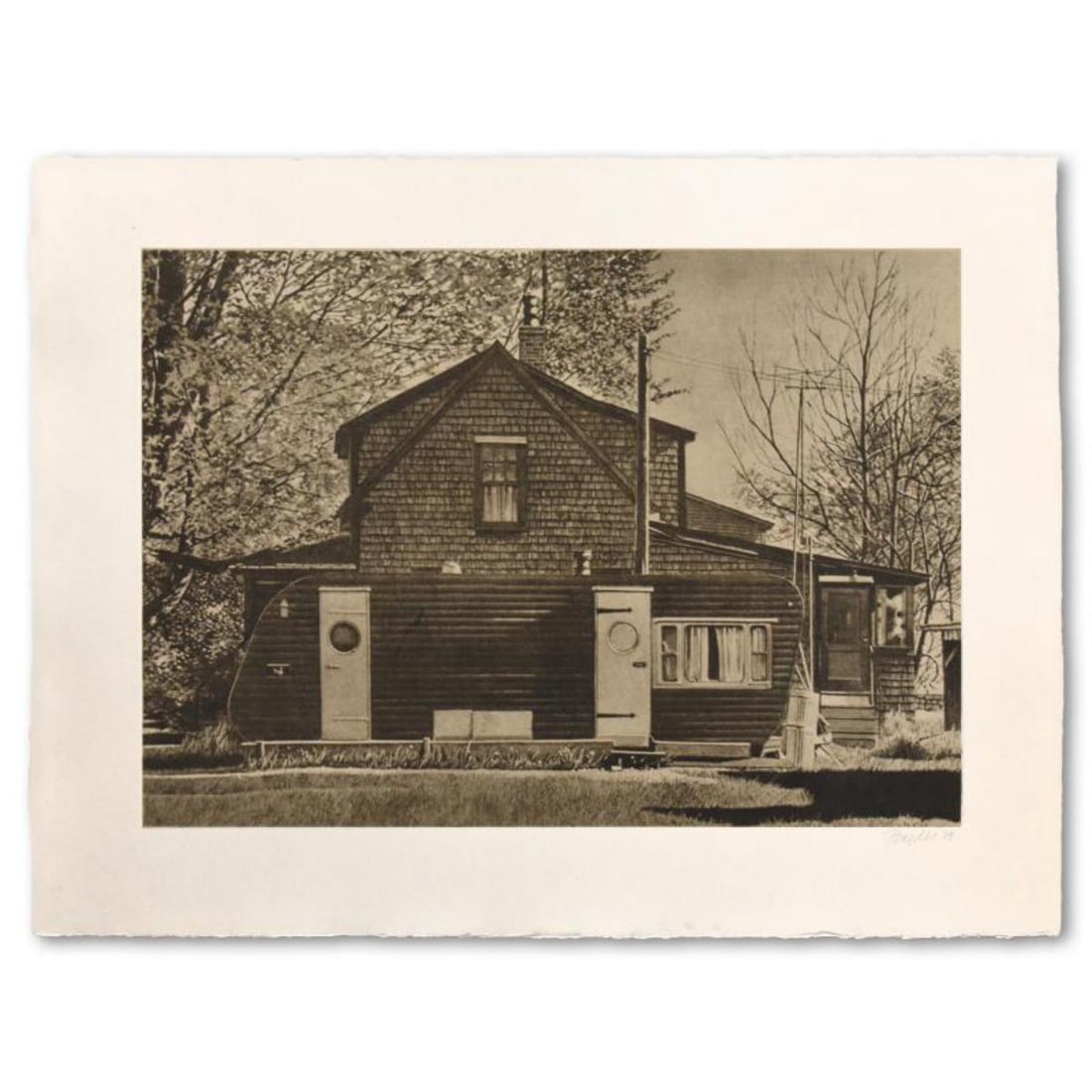 John Baeder, "House with Trailer" Limited Edition Silkscreen, Numbered 62/200 and Hand Signed with: House with Trailer is a limited edition silkscreen on somerset paper by John Baeder, numbered 62/200 and hand signed by the artist. Includes Letter of Authenticity. Measures approx. 30" x 22" (border)