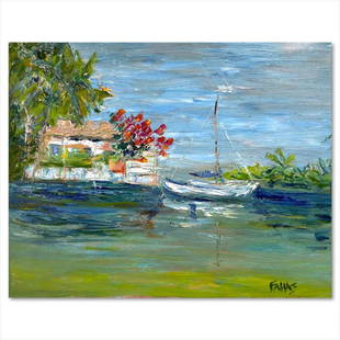 Elliot Fallas, "Beach House" Original Oil Painting on Gallery Wrapped Canvas, Hand Signed with: Beach House is an original oil painting on canvas by Elliot Fallas, hand signed by the artist. This piece comes gallery wrapped. Includes Letter of Authenticity. Measures approx. 20" x 16" (image). Th