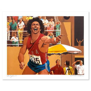 William Nelson, "Shot Put: Bruce Jenner" Lithograph, Hand Signed by Bruce Jenner and the Artist with: Shot Put: Bruce Jenner is a lithograph on paper, hand signed by William Nelson and Bruce Jenner. Includes Letter of Authenticity. Measures approx. 29" x 22" (border), 25" x 19" (image). ** Please note